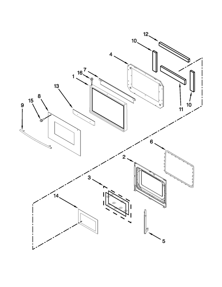 Oven Door Parts Diagram and Parts List for MEW6527DDB18  Maytag Wall Oven
