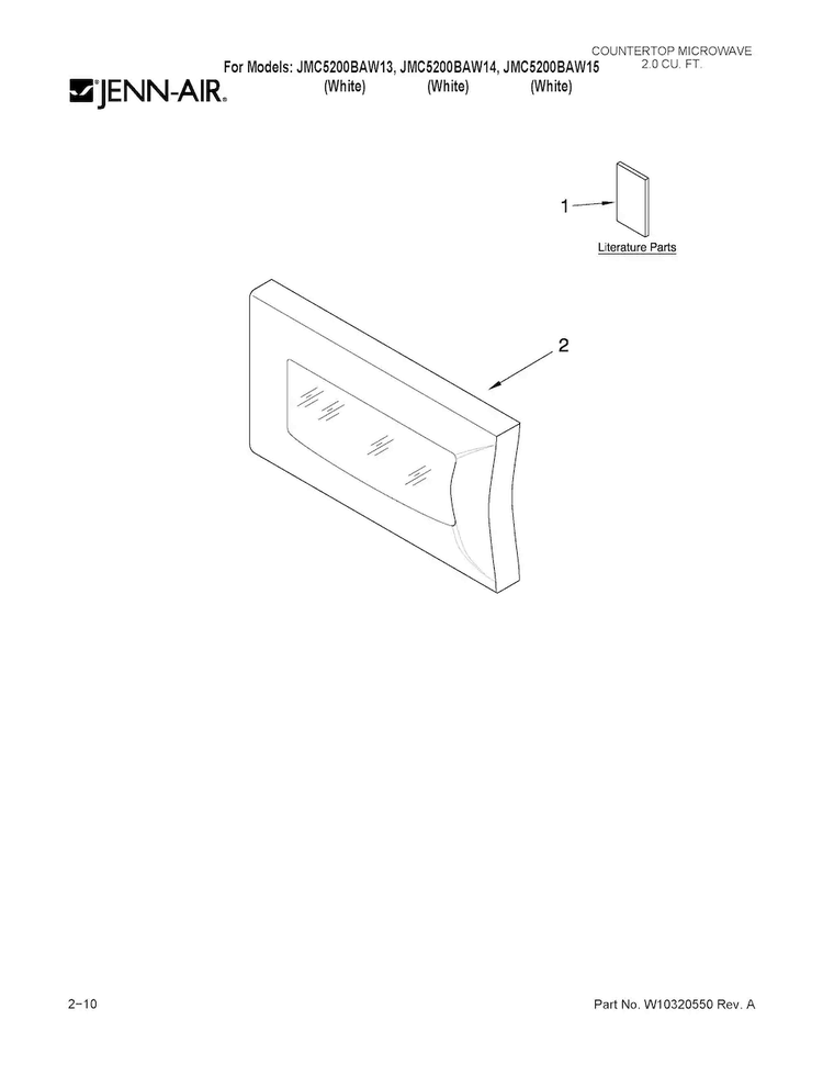 Microwave Door Parts Diagram and Parts List for JMC5200BAW14  Jenn-Air Microwave