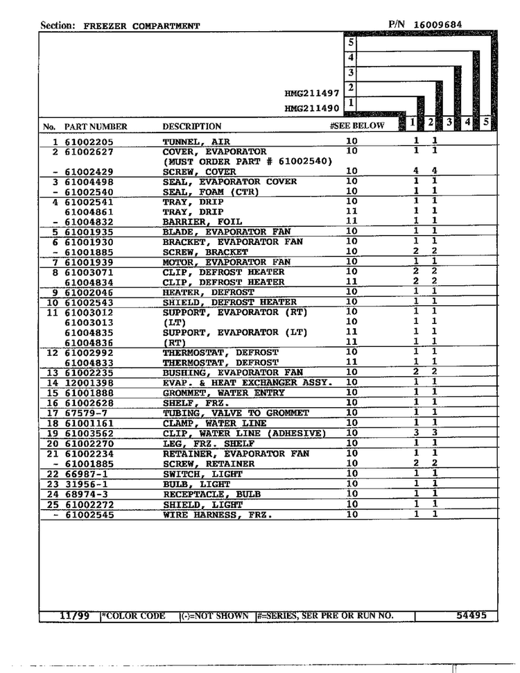 Freezer Compartment Page 2 Diagram and Parts List for HMG211490  Admiral Refrigerator