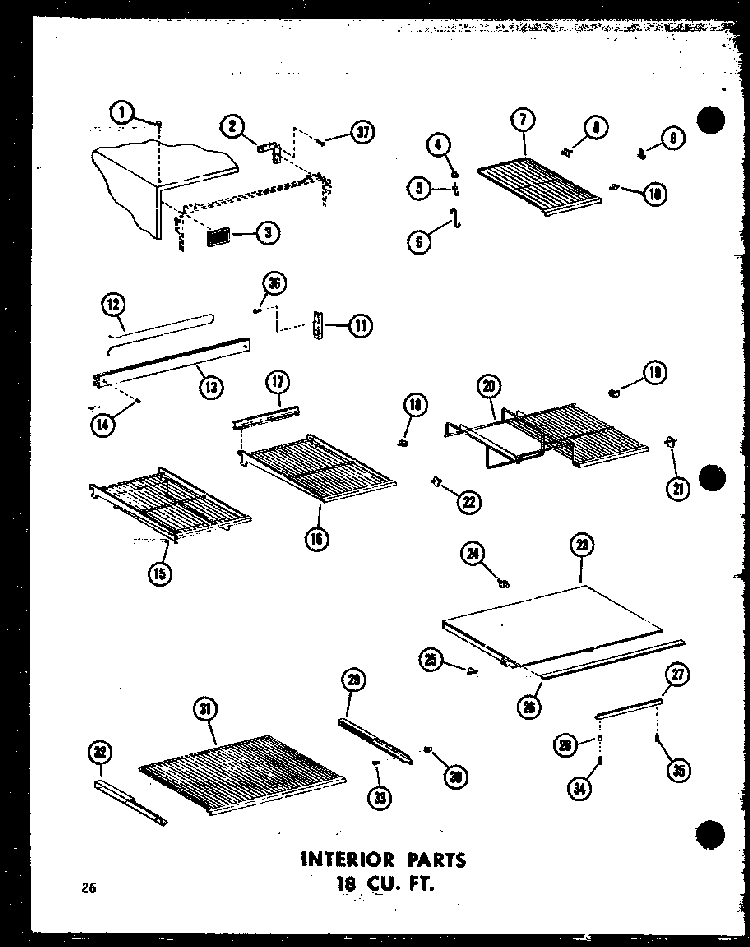 Interior Parts 18 Cu. Ft. Diagram and Parts List for TC18B-P73500-7W  Amana Refrigerator