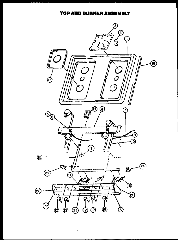 TOP AND BURNER ASSY Diagram and Parts List for RLT-305  Caloric Range