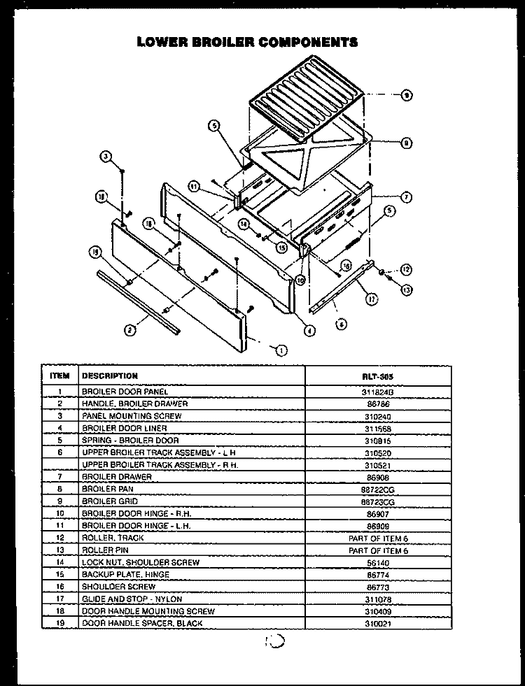 Page 6 Diagram and Parts List for RLT-305  Caloric Range