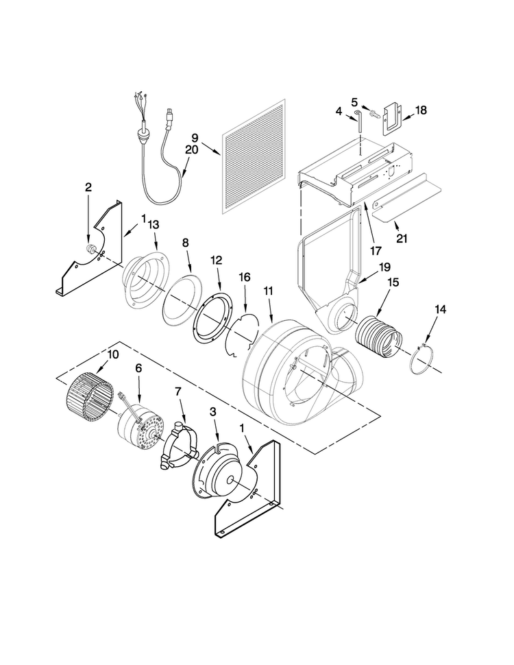 Blower Assembly Parts Diagram and Parts List for JES9900BCS21  Jenn-Air Range