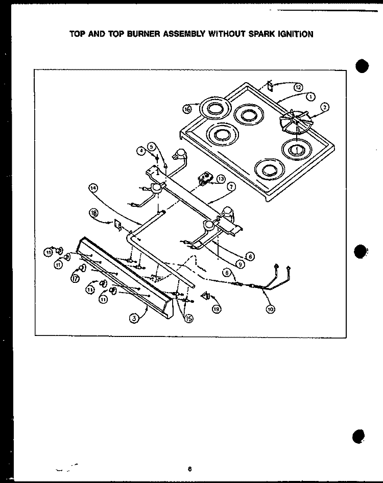 TOP & TOP BURNER ASSY WITHOUT SPARK IGN Diagram and Parts List for GAP39DA  Amana Range