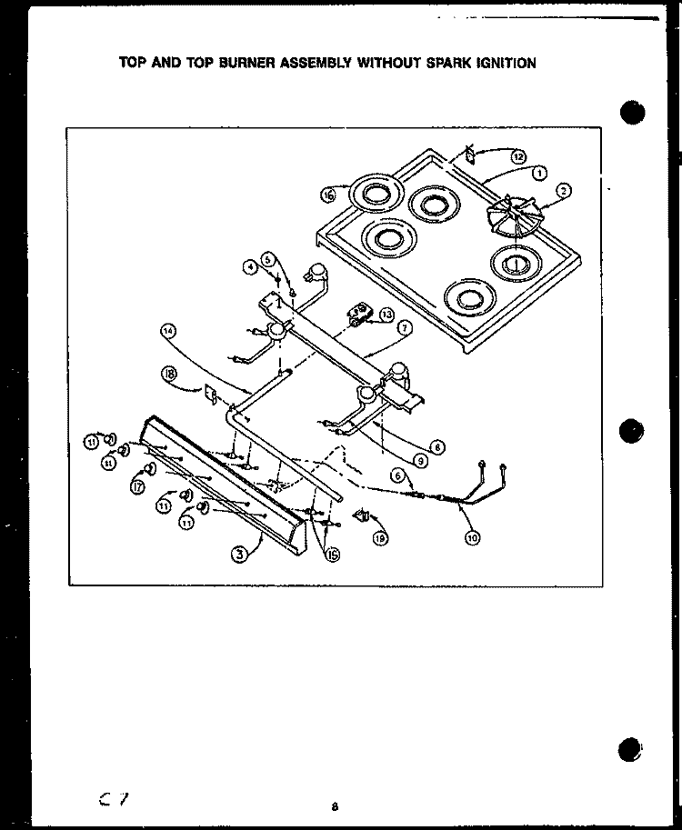 TOP & TOP BURNER ASSY WITHOUT SPARK IGN Diagram and Parts List for SBL39FA  Amana Range