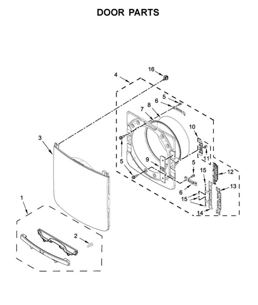 Door Parts Diagram and Parts List for MGD8630HW2  Maytag Dryer