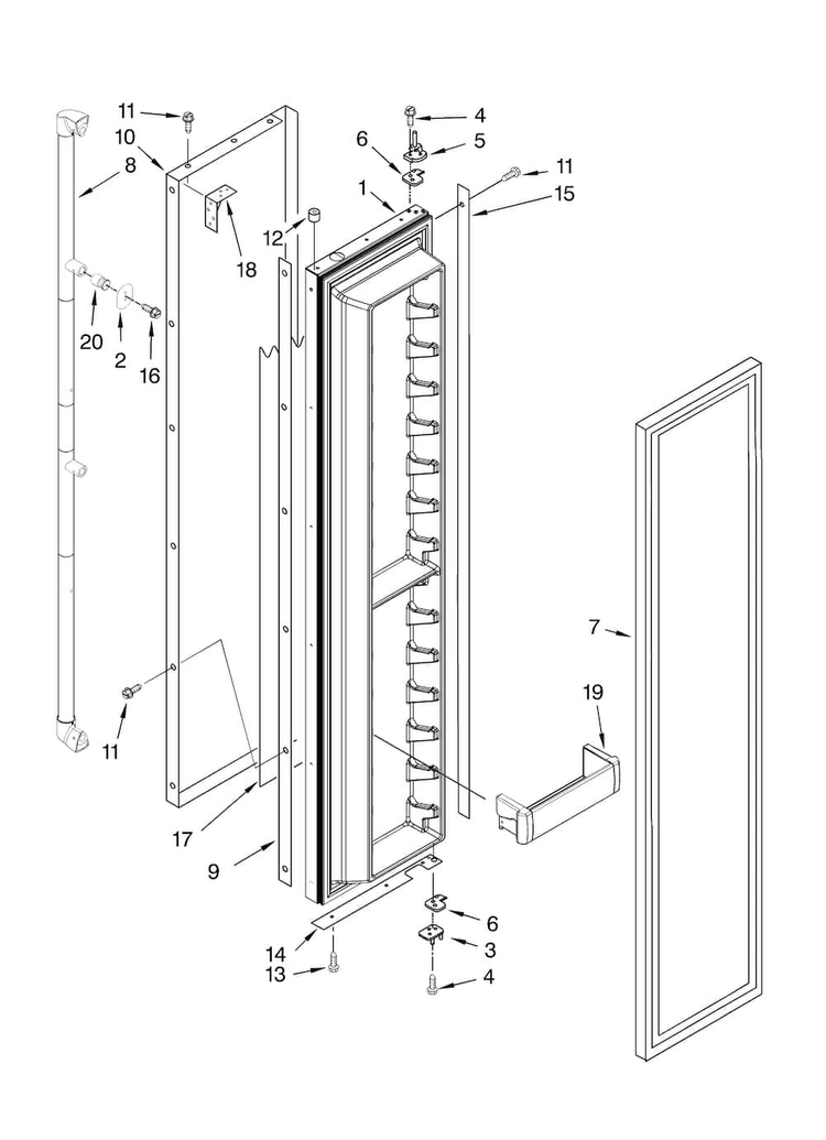 Freezer Door Parts Diagram and Parts List for JS42PPDUDB01  Jenn-Air Refrigerator