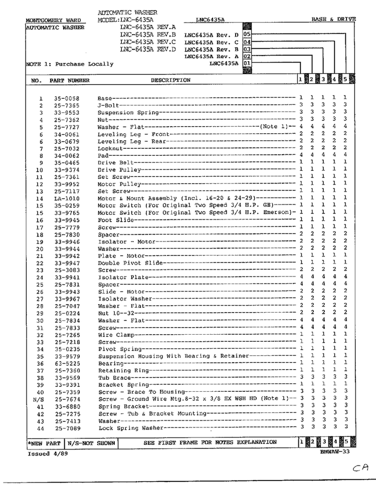 Base And Drive Page 2 Diagram and Parts List for 6435A  Norge Washer
