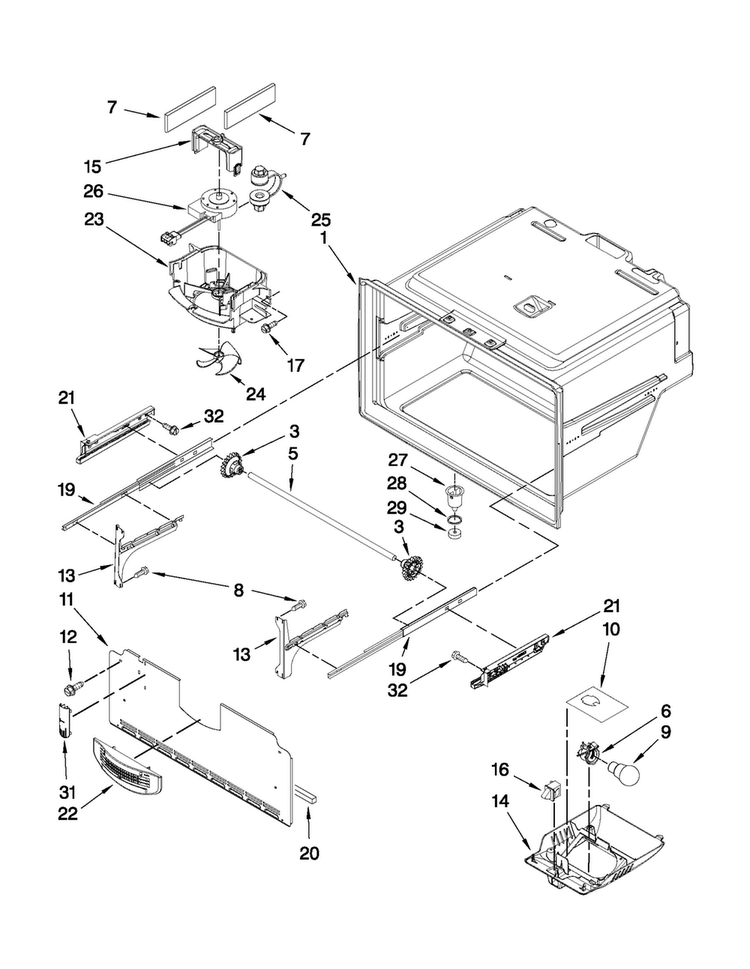 Freezer Liner Parts Diagram and Parts List for JFI2089WES5  Jenn-Air Refrigerator