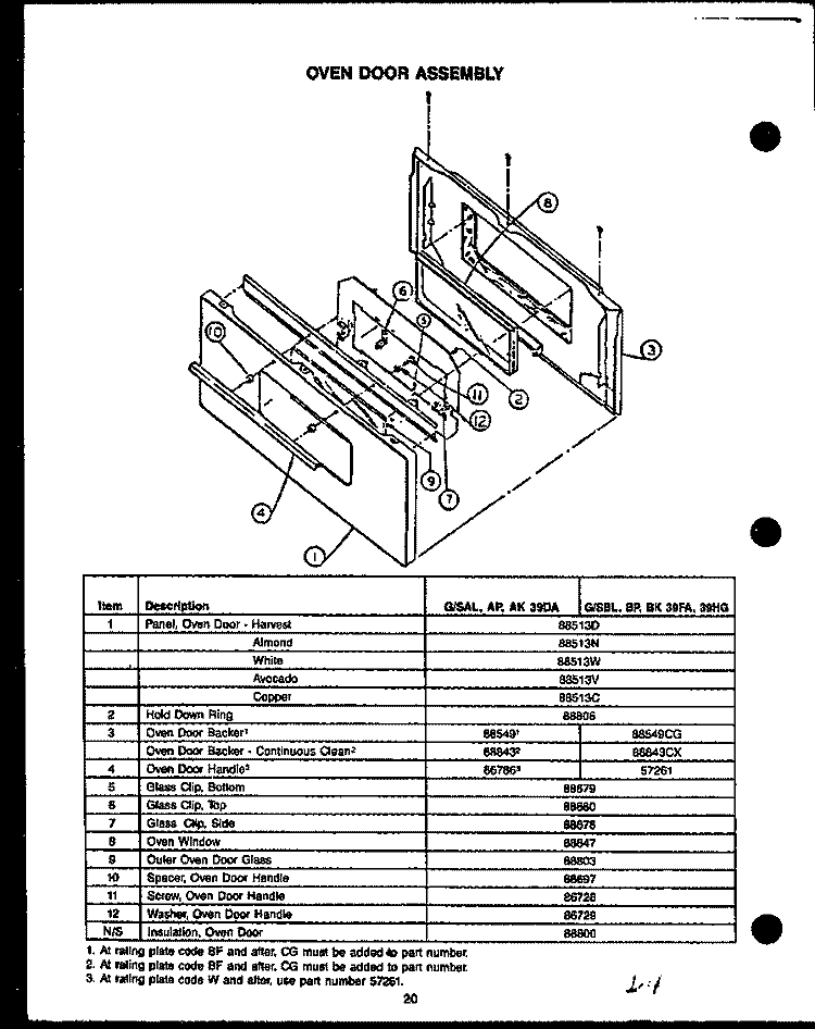 OVEN DOOR ASSY Diagram and Parts List for GAP39DA  Amana Range