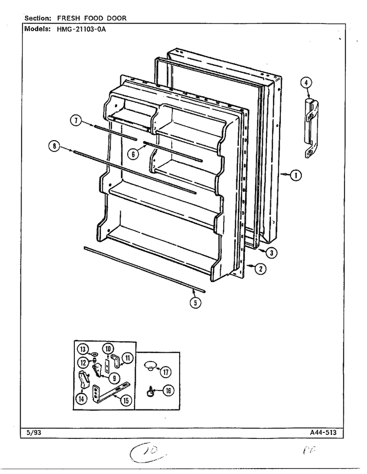 Fresh Food Door Diagram and Parts List for 21103-0A  Admiral Refrigerator
