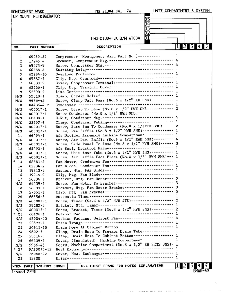 Unit Compartment And System Page 2 Diagram and Parts List for 21304A  Admiral Refrigerator