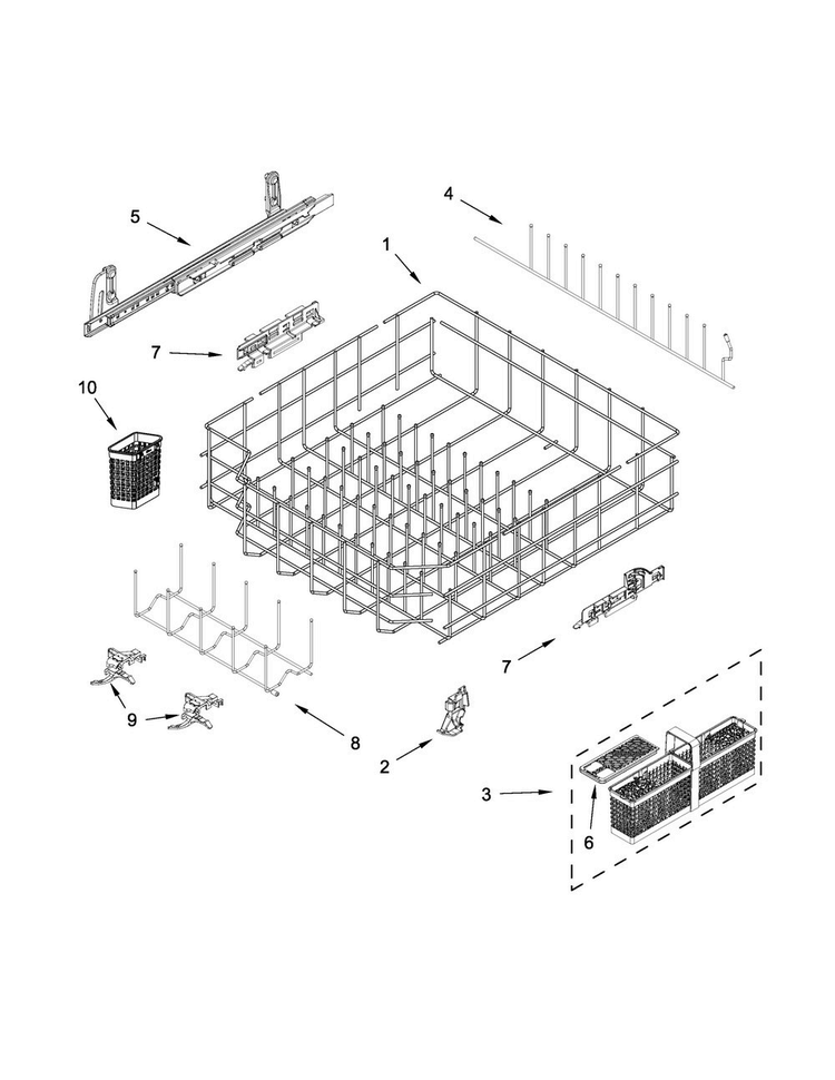 Lower Rack And Track Parts Diagram and Parts List for JDB9200CWX3  Jenn-Air Dishwasher