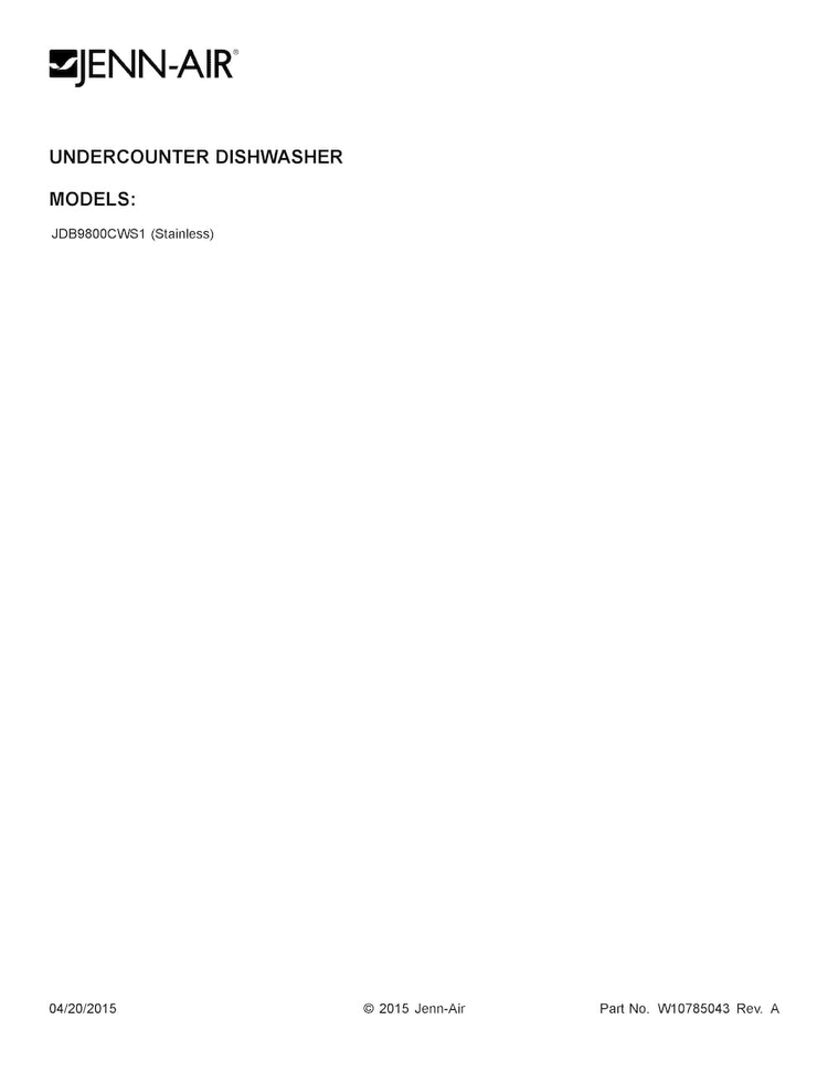 Cover Sheet Diagram and Parts List for JDB9800CWS1  Jenn-Air Dishwasher