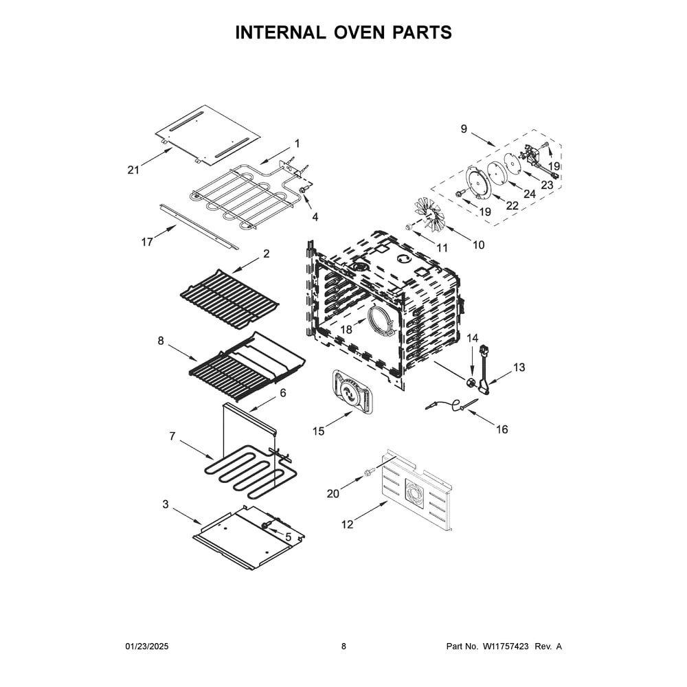Internal Oven Parts Diagram and Parts List for JOECC530RM00  Jenn-Air Microwave Oven Combo