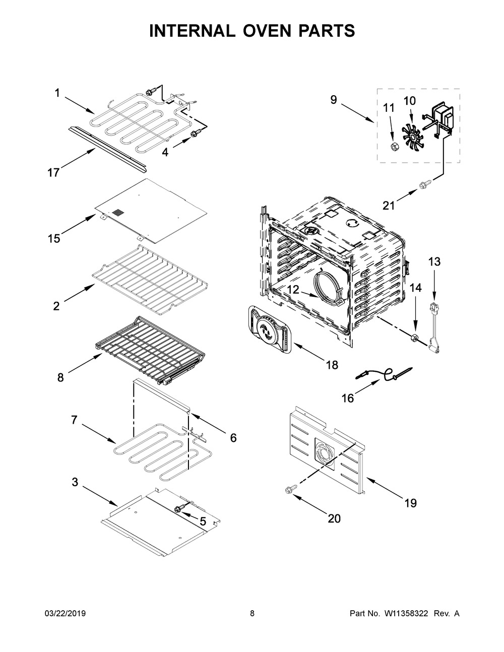 Internal Oven Parts Diagram and Parts List for JMW2430DP04  Maytag Microwave Oven Combo