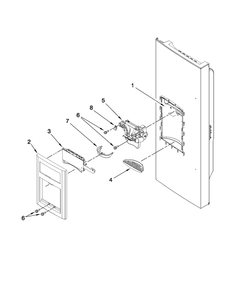 Dispenser Front Parts Diagram and Parts List for JFI2089AEP9  Jenn-Air Refrigerator