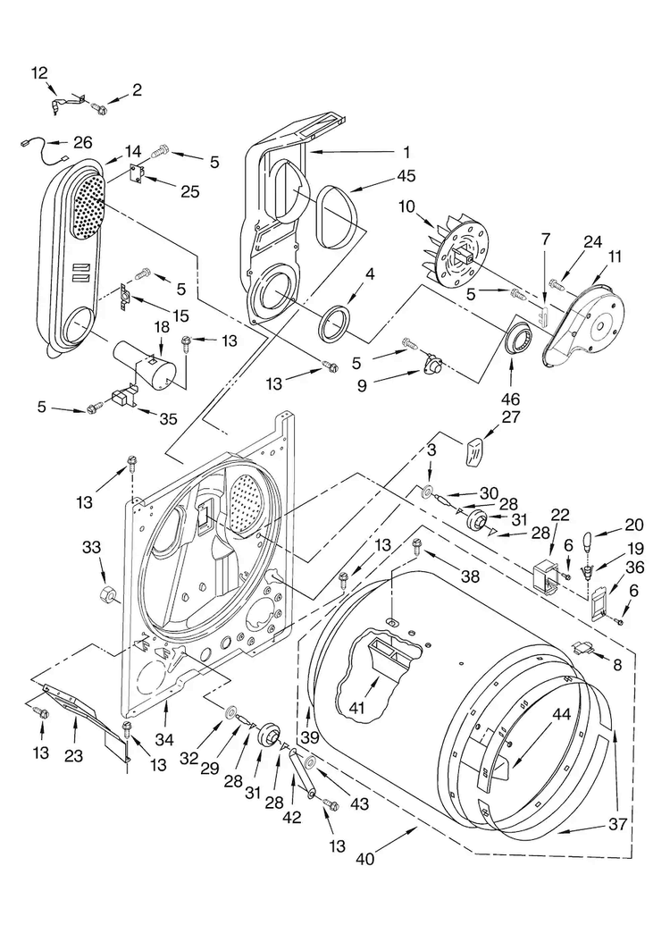 Bulkhead Parts Diagram and Parts List for MGDC500VW0  Maytag Dryer