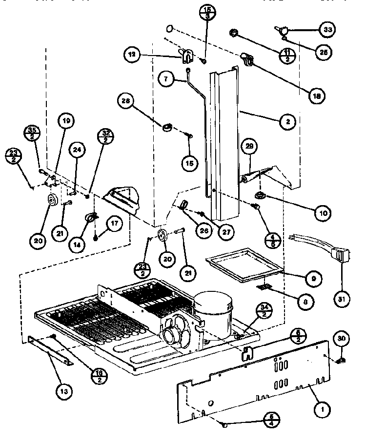 Rear Components Diagram and Parts List for TL18G-P75535-10W  Amana Refrigerator
