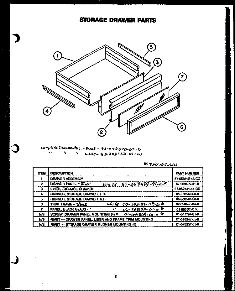 STORAGE DRAWER PARTS Diagram and Parts List for PHU-185-NWW  Amana Range