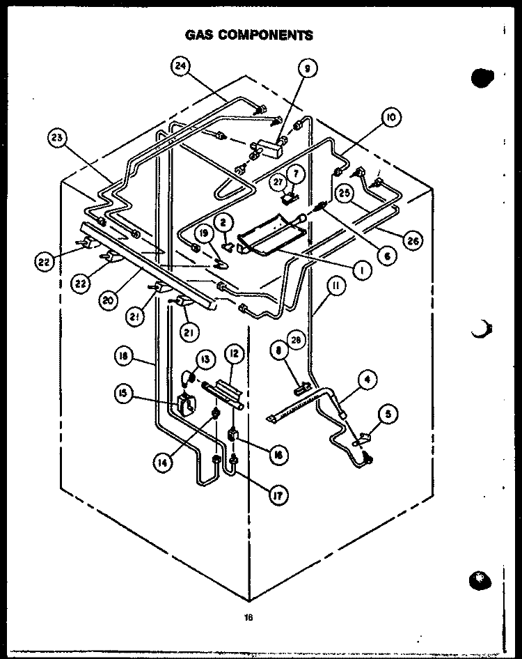GAS COMPONENTS Diagram and Parts List for PHU-185-NWW  Amana Range