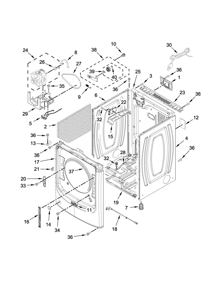 Cabinet Parts Diagram and Parts List for MGD8100DC1  Maytag Dryer