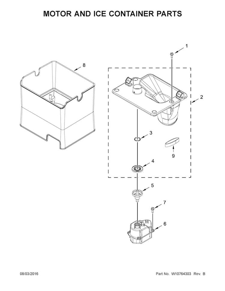 Motor And Ice Container Parts Diagram and Parts List for JFX2897DRP00  Jenn-Air Refrigerator