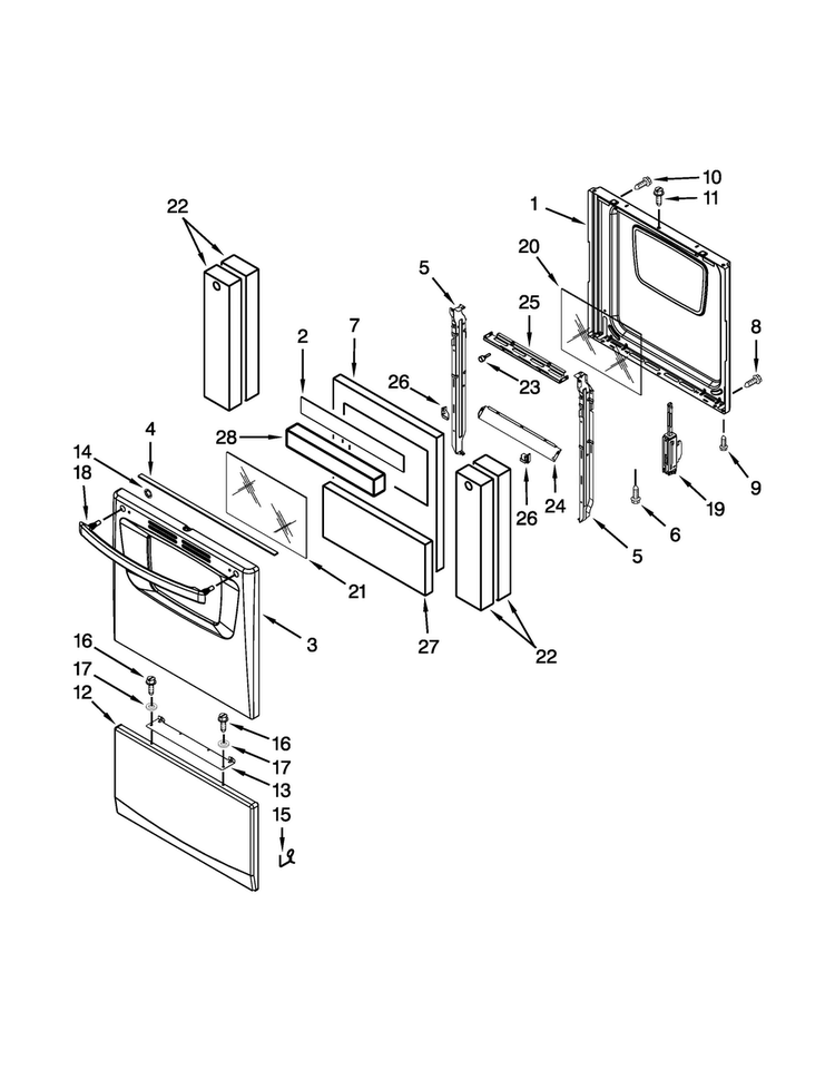 Door And Drawer Parts Diagram and Parts List for AEP222VAW1  Amana Range