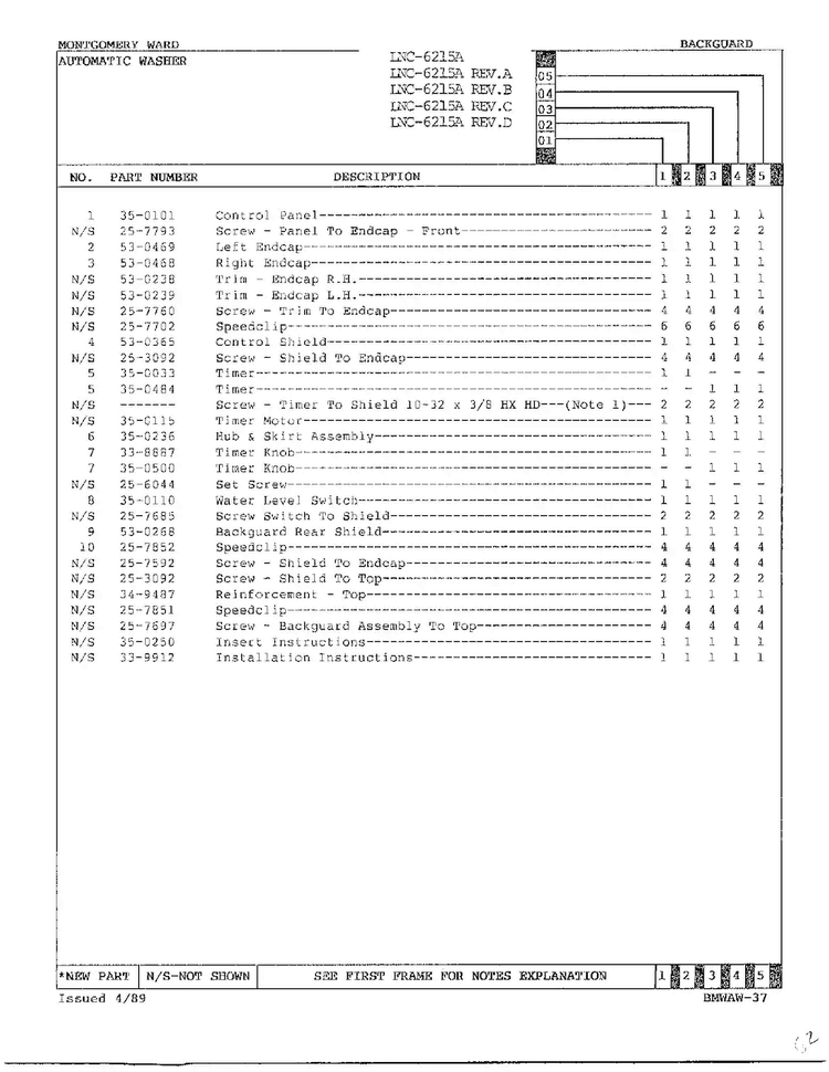 Backguard Page 2 Diagram and Parts List for 6215A REV D Norge Washer