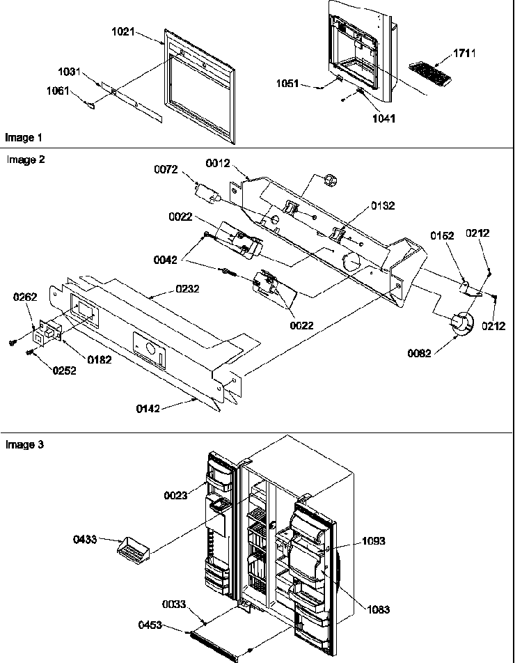 Facade Dispenser Cover, Elec.bracket Assy,toe Grille Diagram and Parts List for SRD522VW-P1320301WW  Amana Refrigerator