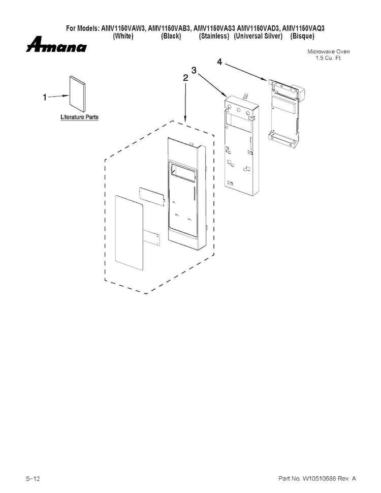 Control Panel Parts Diagram and Parts List for AMV1150VAB3  Amana Microwave