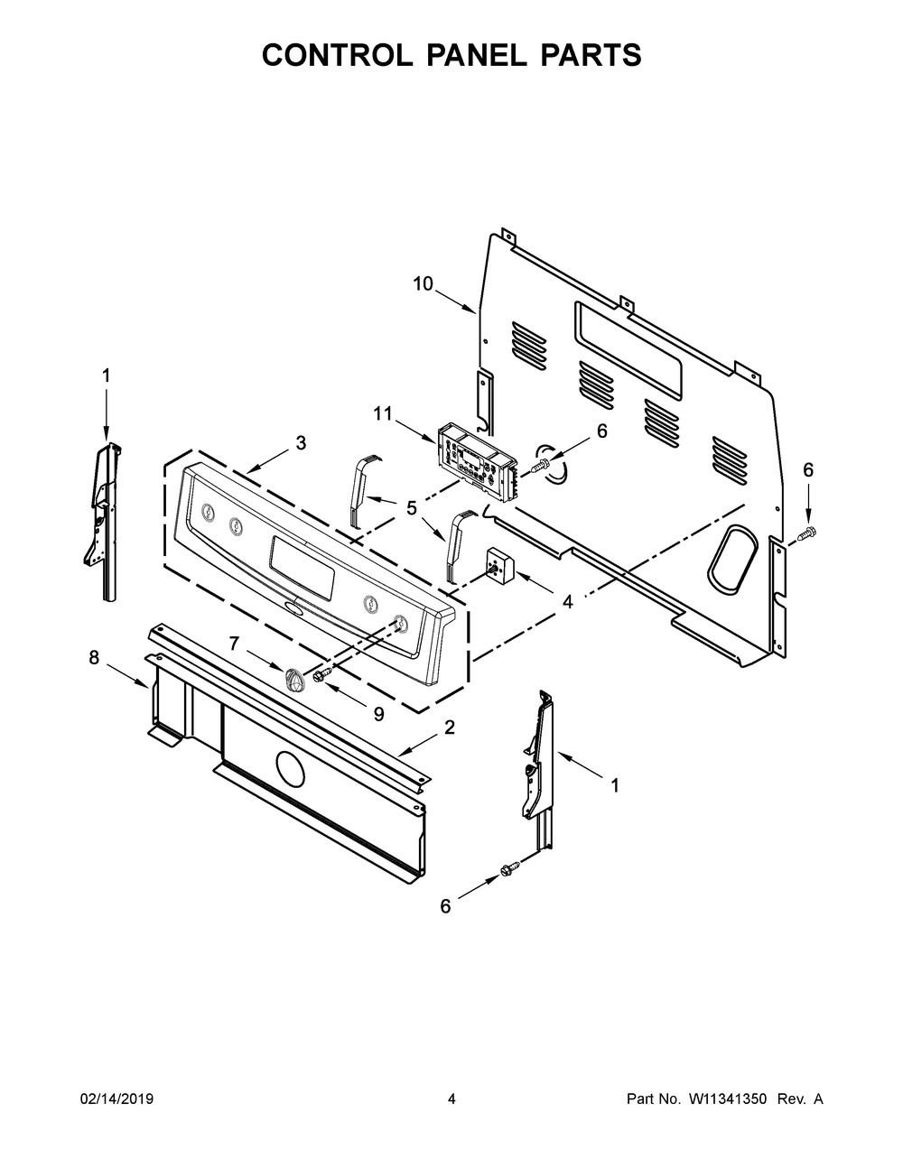 Control Panel Parts Diagram and Parts List for YAER6603SFW2  Maytag Range