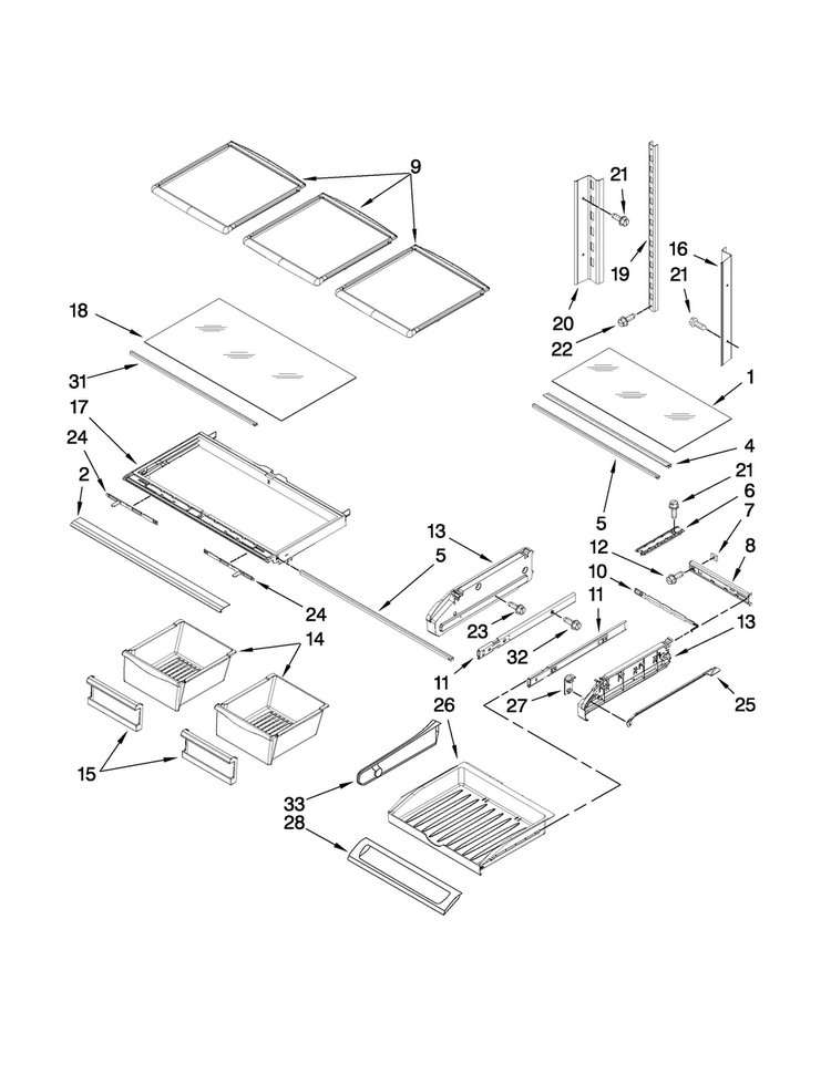Shelf Parts Diagram and Parts List for MFI2067AES8  Maytag Refrigerator