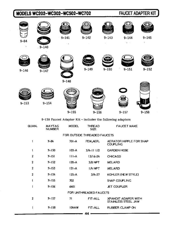 Faucet Adapter Kit Diagram and Parts List for LWC202  Maytag Dishwasher