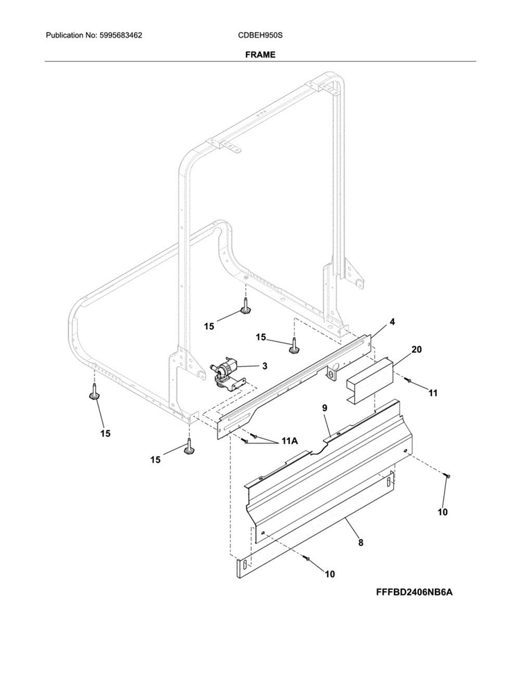 Frame Diagram and Parts List for CDBEH950SW1A  Crosley Dishwasher