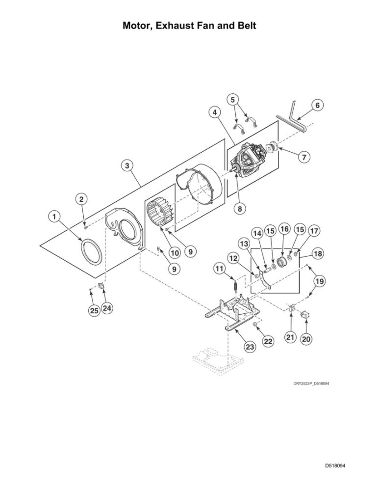 Motor/Exhaust Fan/Belt Diagram and Parts List for ADE6HRYS177TW01  Speed Queen Dryer
