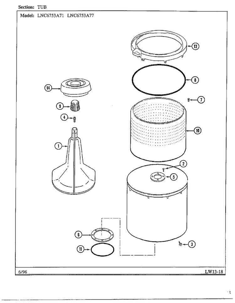 Tub Diagram and Parts List for LNC6753A71  Admiral Washer