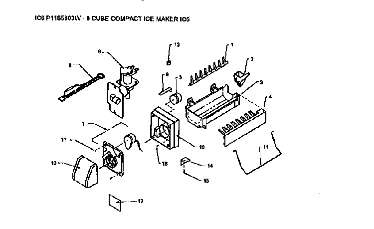 Icemaker Diagram and Parts List for TR21S4L-P1196104WL  Amana Refrigerator