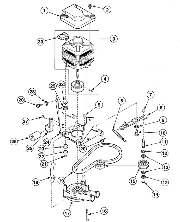 Motor Assy Diagram and Parts List for SWT210LA1124  Speed Queen Washer