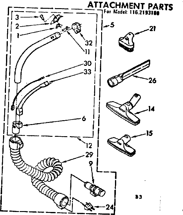 Attachment Parts Diagram and Parts List for 1162193180  Kenmore Canister Vacuum