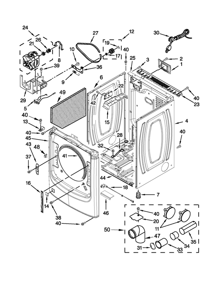 Cabinet Parts Diagram and Parts List for MGD6000AG0  Maytag Dryer