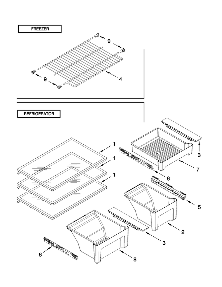 Shelf Parts Diagram and Parts List for 5VA1RXGFYW00  Amana Refrigerator