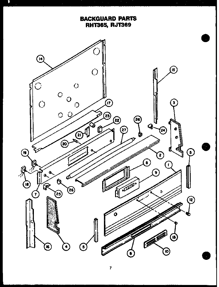 BACKGUARD PARTS Diagram and Parts List for RJT369  Caloric Range