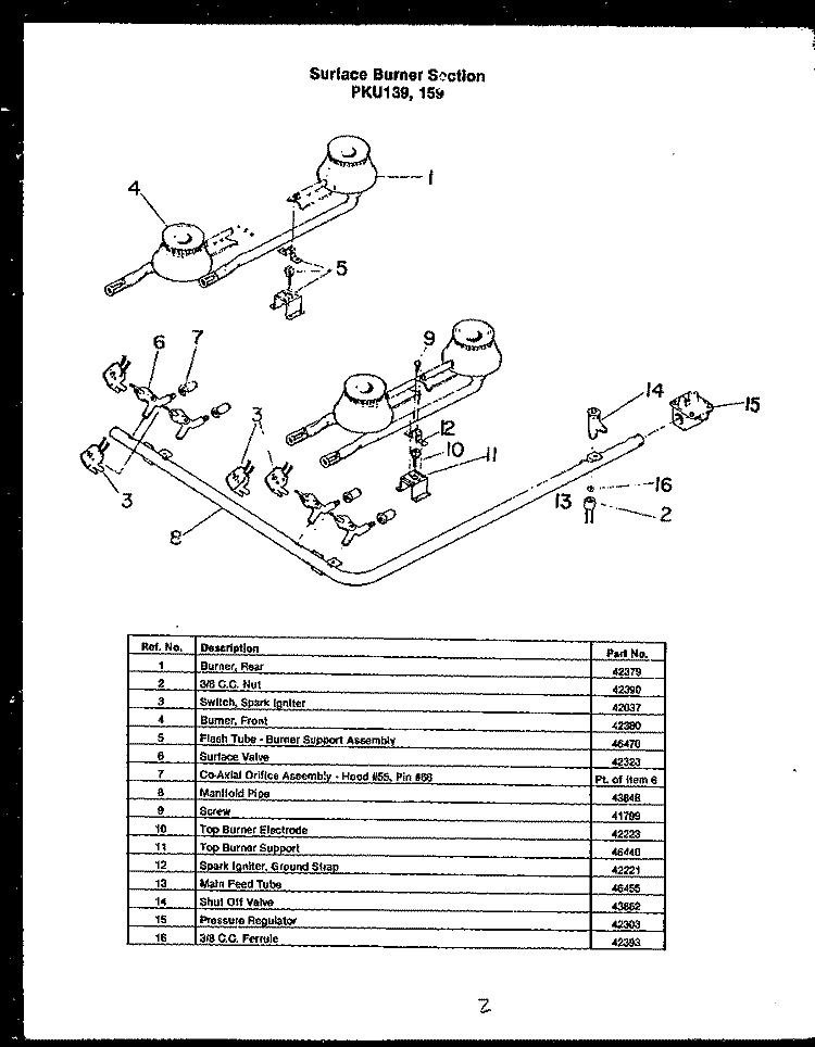 SURFACE BURNER SECTION Diagram and Parts List for PKU139  Amana Microwave Oven Combo