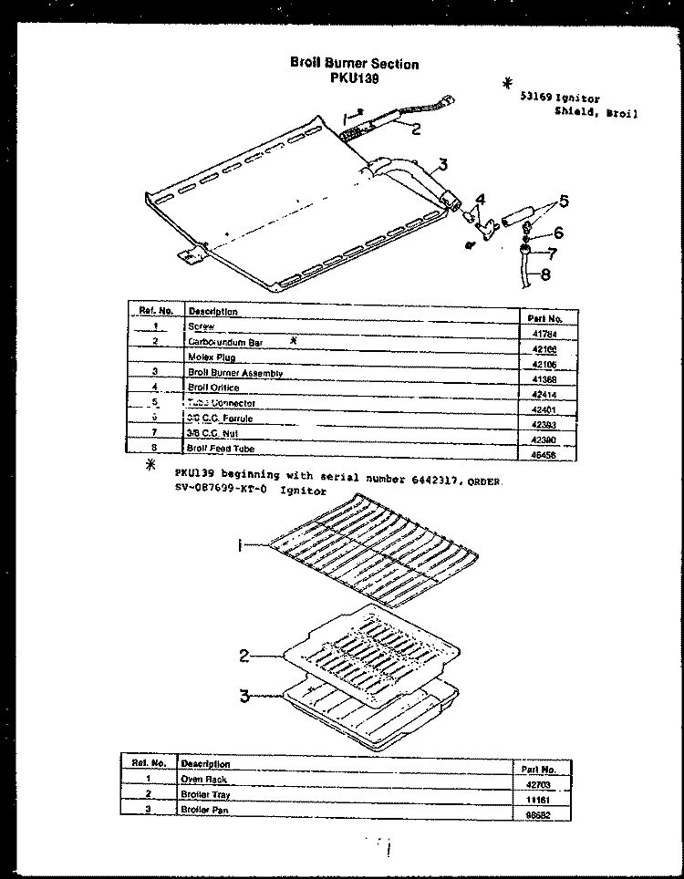 BROIL BURNER SECTION Diagram and Parts List for PKU139  Amana Microwave Oven Combo