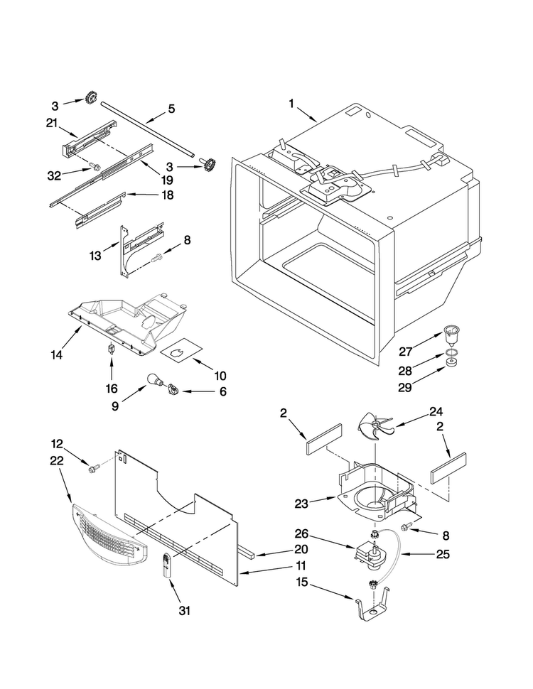 Freezer Liner Parts Diagram and Parts List for ABL1922FES5  Amana Refrigerator