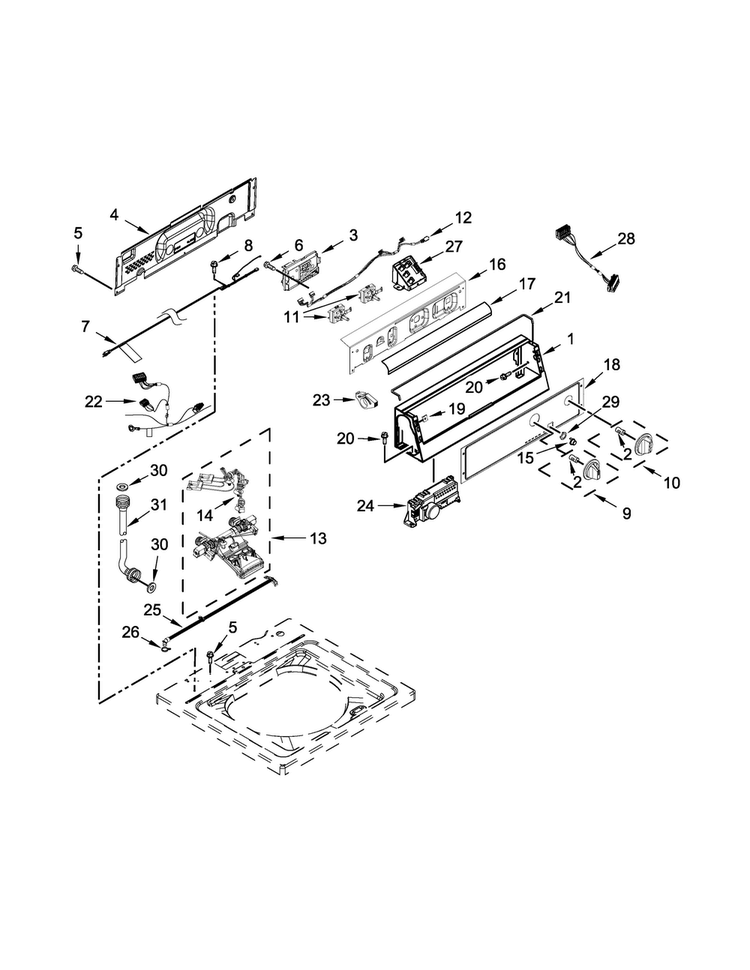 Controls And Water Inlet Parts Diagram and Parts List for MVW18CSAWW0  Maytag Washer