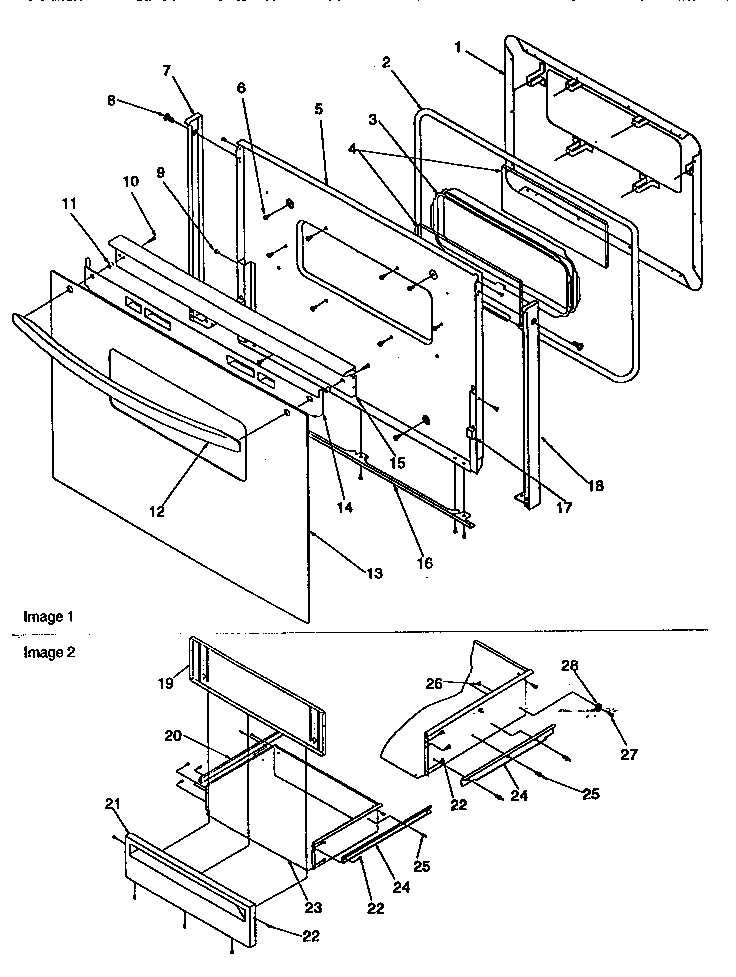 Oven Door And Storage Door Diagram and Parts List for ARG7301L-P1143328NL  Amana Range