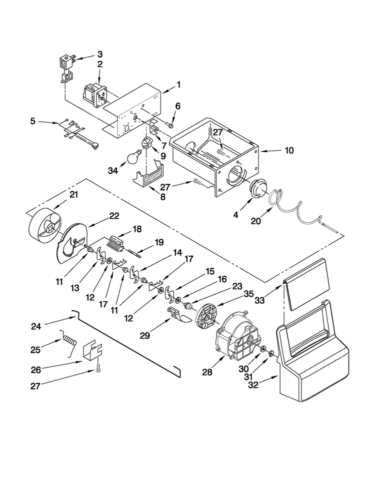 Motor And Ice Container Parts Diagram and Parts List for MSD2578VEW00  Maytag Refrigerator