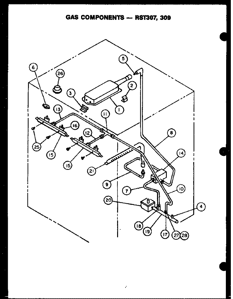 GAS COMPONENTS Diagram and Parts List for RST307  Caloric Range